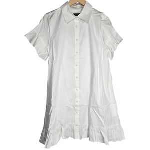 J. Crew Poplin Shirt‎ Dress White Short Sleeve Ruffle Button Front BR461 Size M
